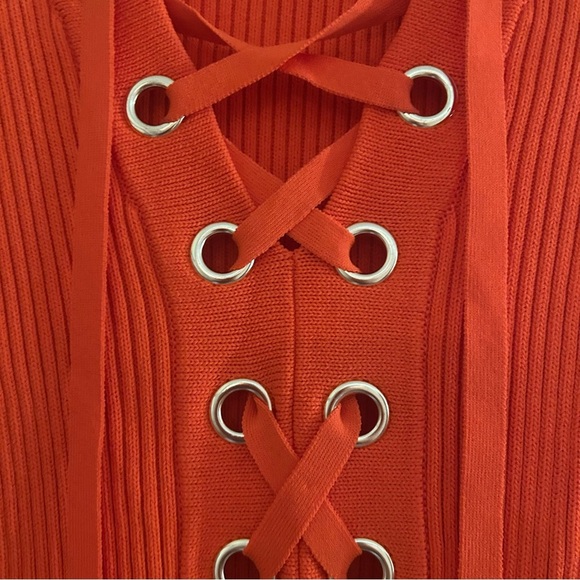 Michael Kors Lace Up Ribbed Dress. Orange BodyCon XS Festive Fall Designer - Picture 5 of 7